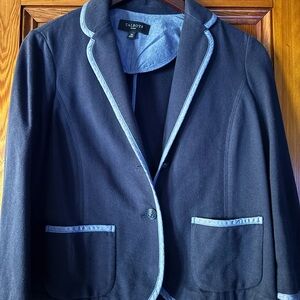 Talbots Navy Blazer with pale blue piping.
